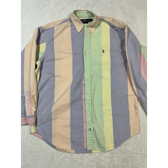 Polo Ralph Lauren VTG Rare Oxford Shirt Mens Med Multi Striped Pastel - Picture 1 of 5